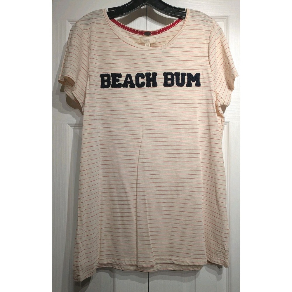 Cupio Blush Shirt Women XL White Stripe BEACH BUM Scoop Neck Tunic Top NWT